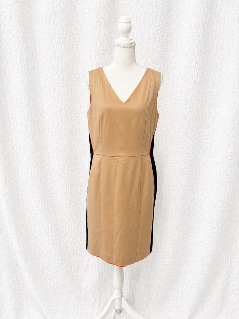 Sleeveless V-Neck Tan Sheath Dress
